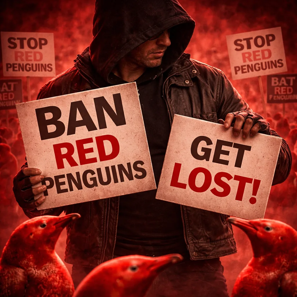 Protest tegen rode pinguins